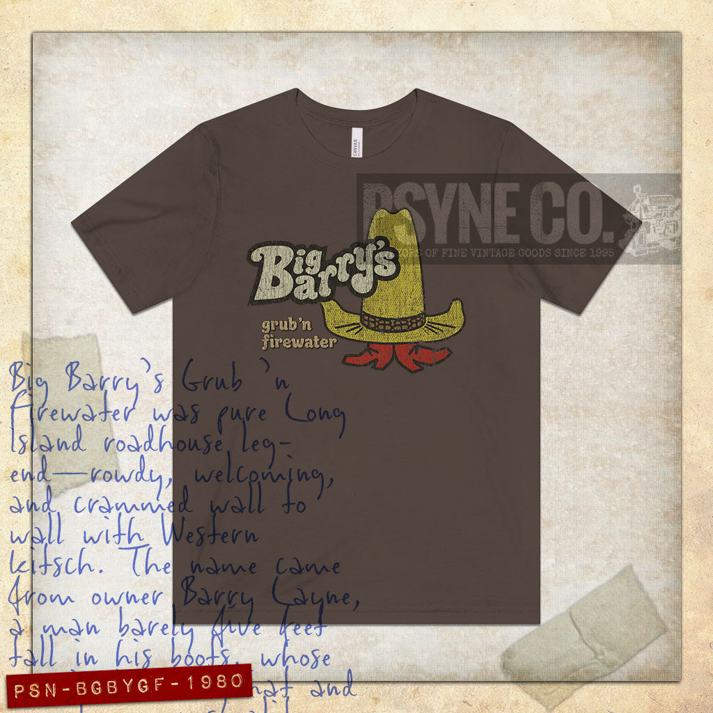 Big Barry's Grub and Firewater 1977 Vintage Men's T-Shirt