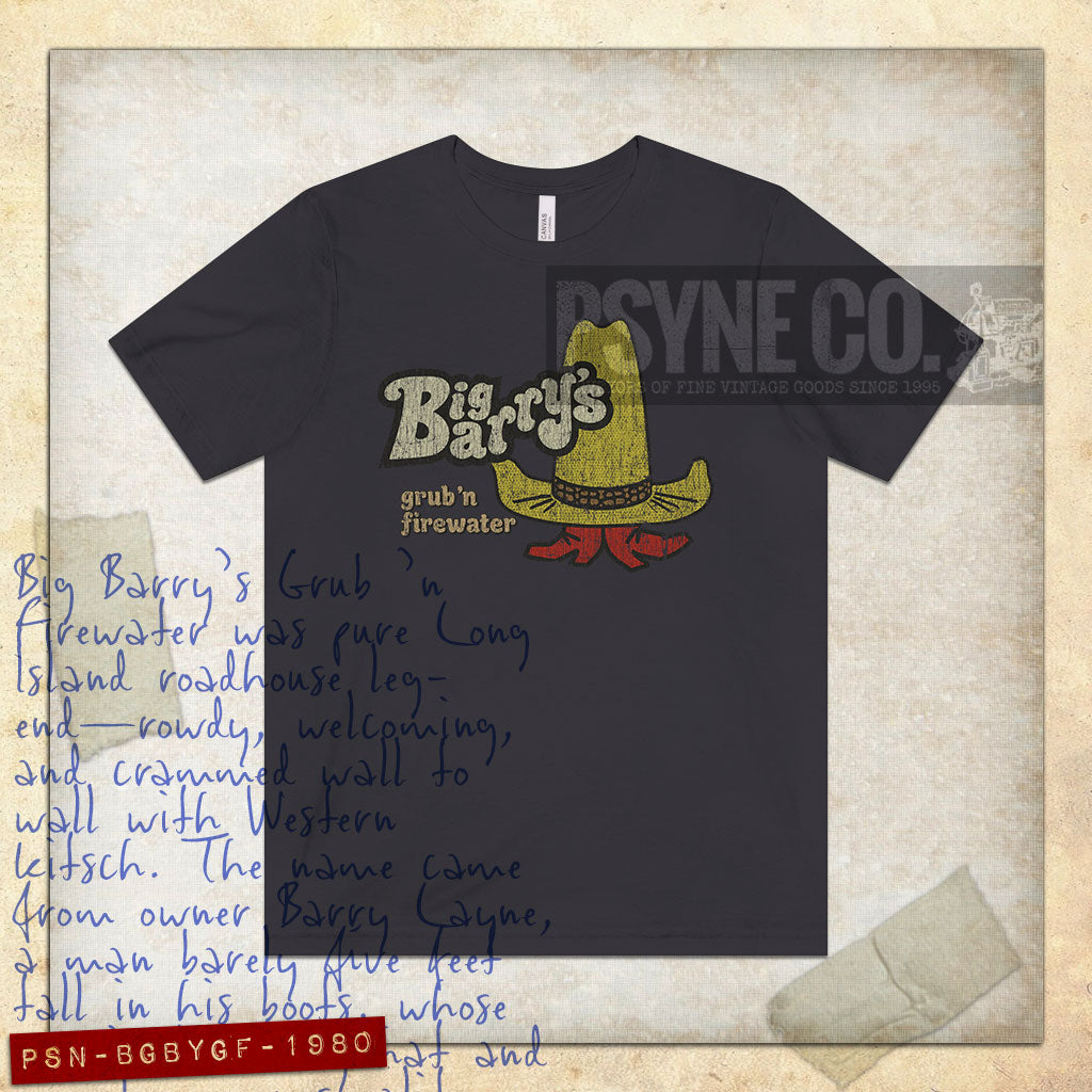 Big Barry's Grub and Firewater 1977 Vintage Men's T-Shirt