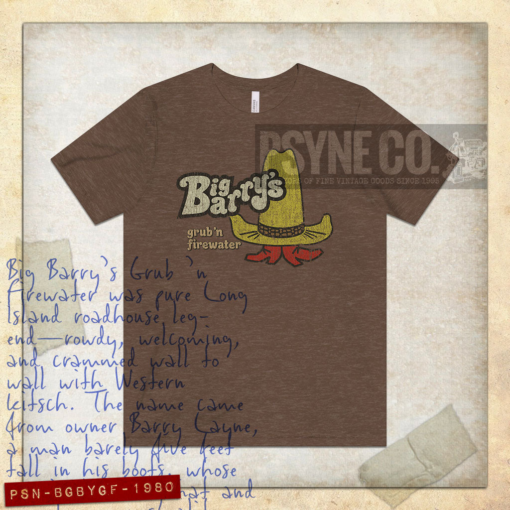 Big Barry's Grub and Firewater 1977 Vintage Men's T-Shirt