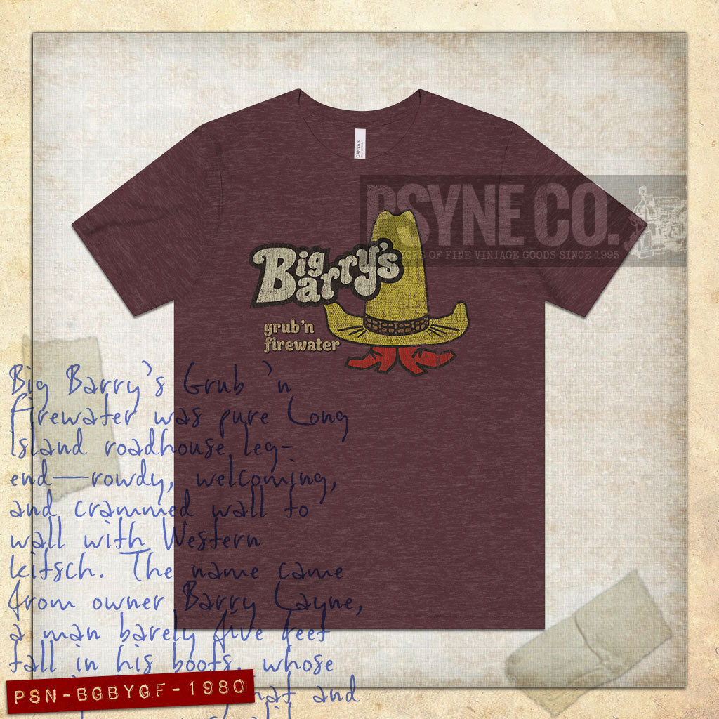 Big Barry's Grub and Firewater 1977 Vintage Men's T-Shirt