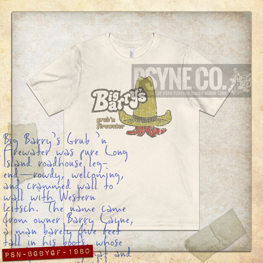 Big Barry's Grub and Firewater 1977 Vintage Men's T-Shirt