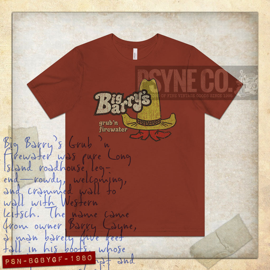 Big Barry's Grub and Firewater 1977 Vintage Men's T-Shirt