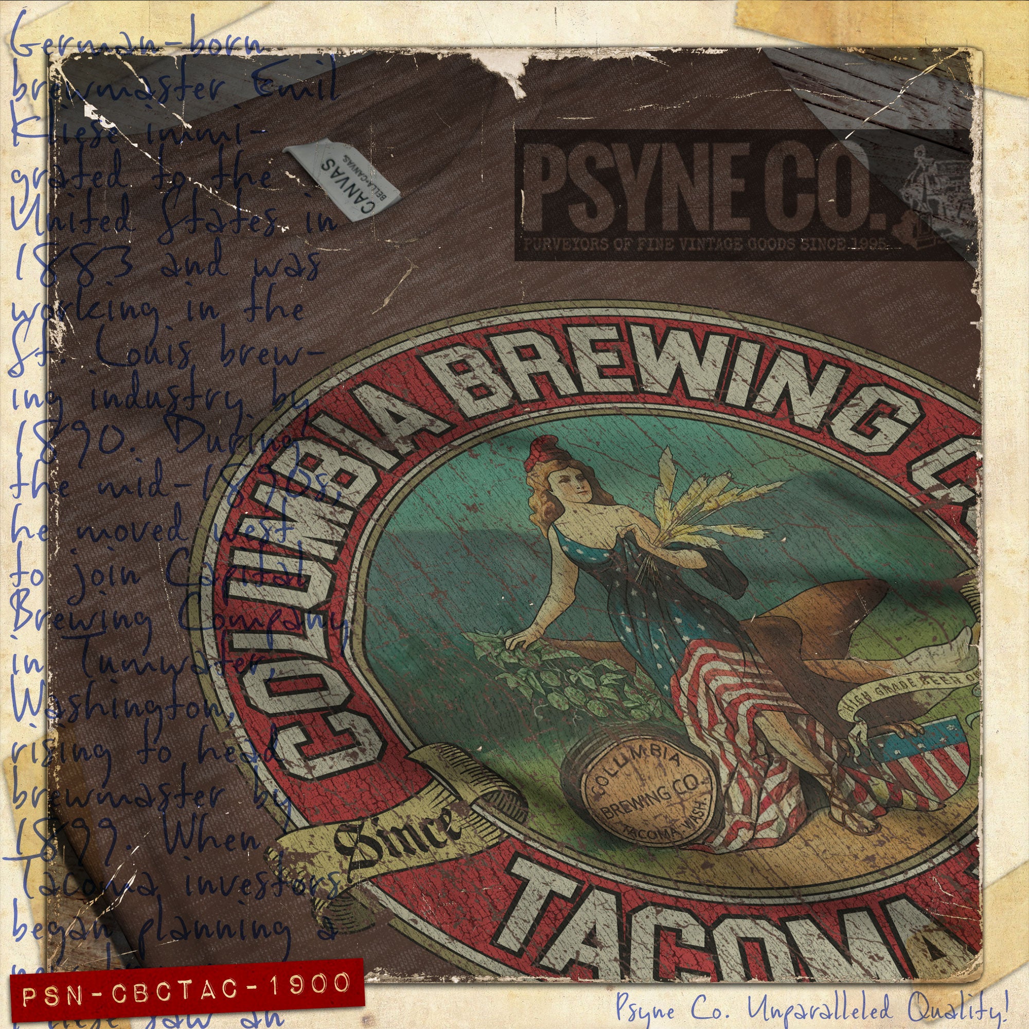 Columbia Brewing Company Tacoma 1900 Vintage Men’s T-Shirt