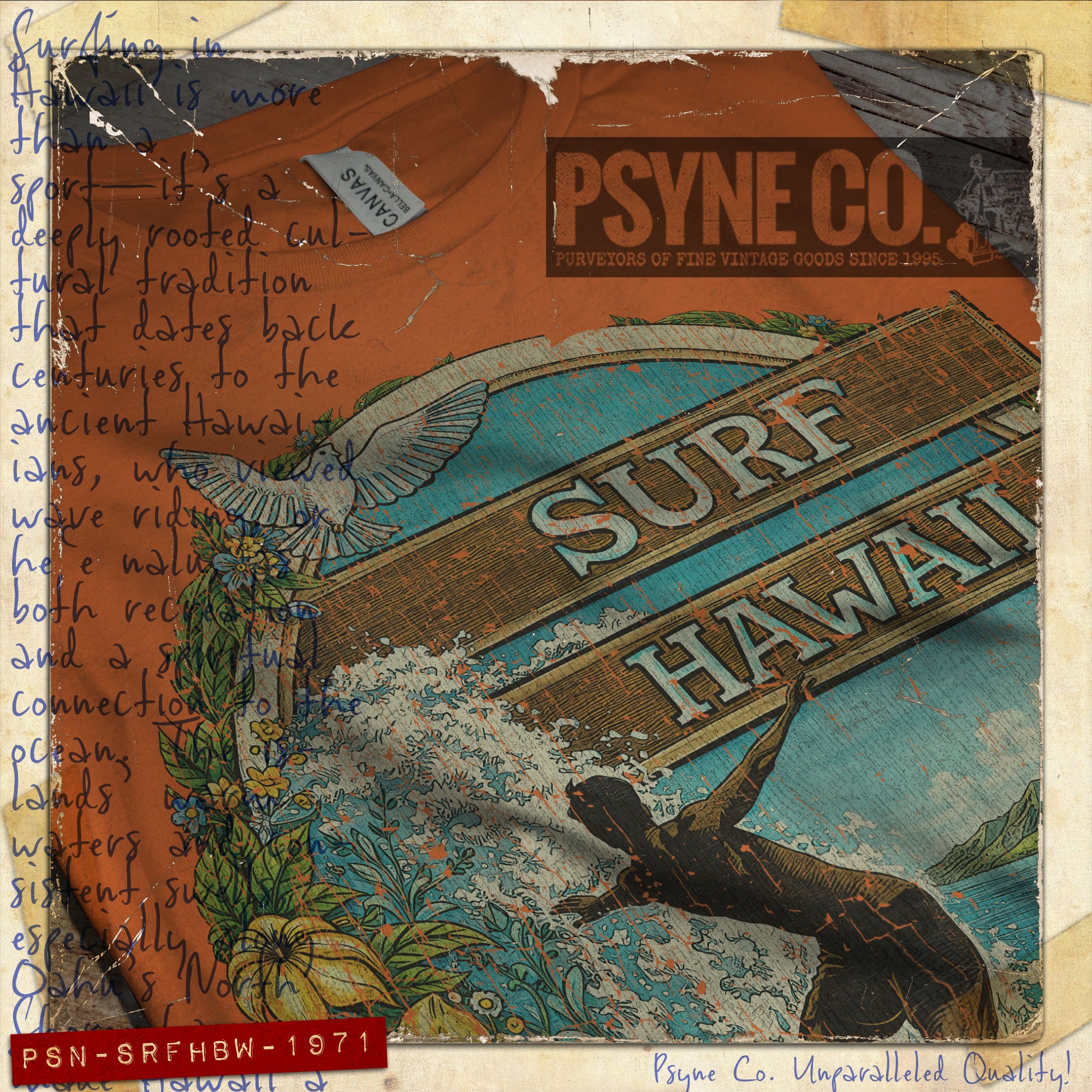 Surf Hawaii Big Waves 1971 Vintage Men's T-Shirt