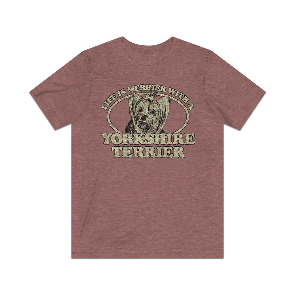 Life is Merrier With a Yorkshire Terrier 1982 Vintage Men's T-Shirt