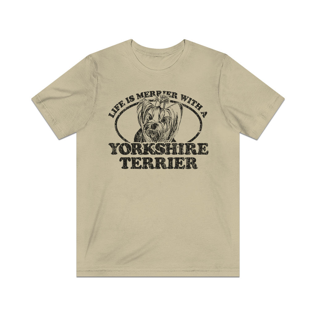 Life is Merrier With a Yorkshire Terrier 1982 Vintage Men's T-Shirt